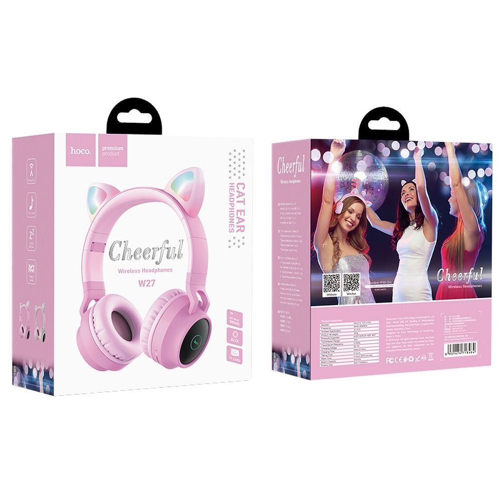 Ασύρματα Ακουστικά HOCO Cat Ear W27 Ροζ