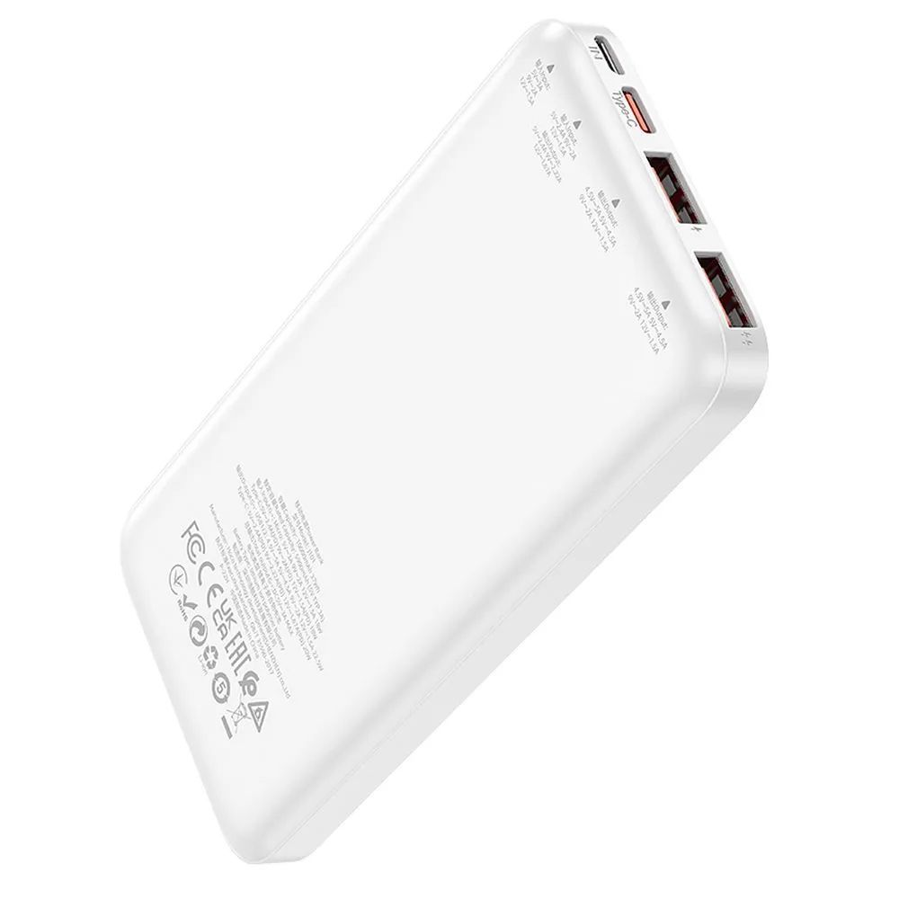 Powerbank Hoco J101 Ultra Thin 10000mAh, με 2 Θύρες USB-A και Θύρα USB-C, 22.5W PD Λευκό