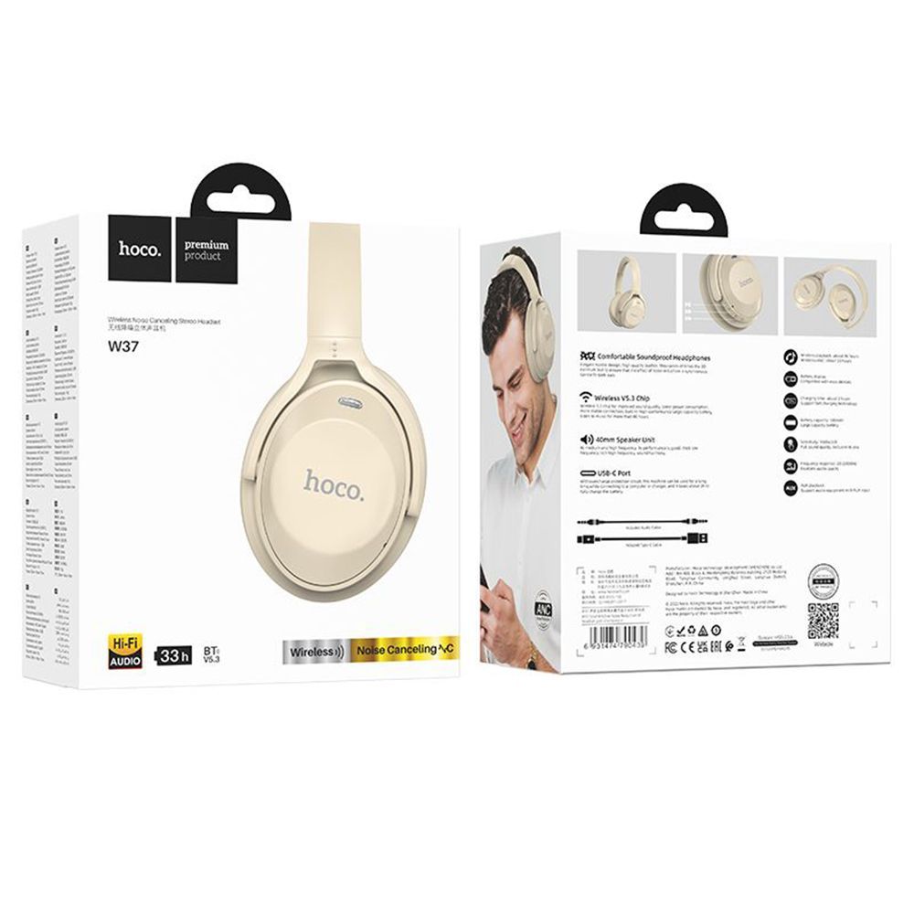 Ασύρματα Ακουστικά Kεφαλής HOCO W37 Active Noise Cancelation Χρυσό