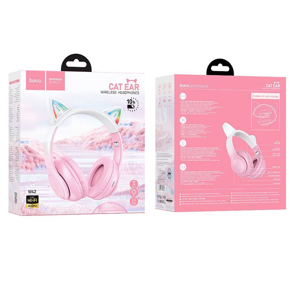 Ασύρματα Ακουστικά HOCO Cat Ear W42 Ροζ