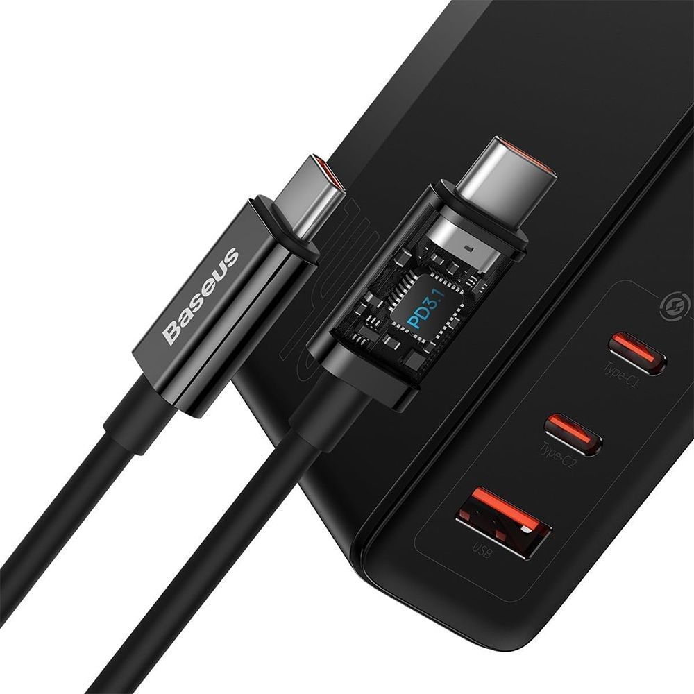 Φορτιστής Baseus GaN5 Pro Quick Charger 2xUSB-C + USB 140W με καλώδιο Type-C Μαύρο