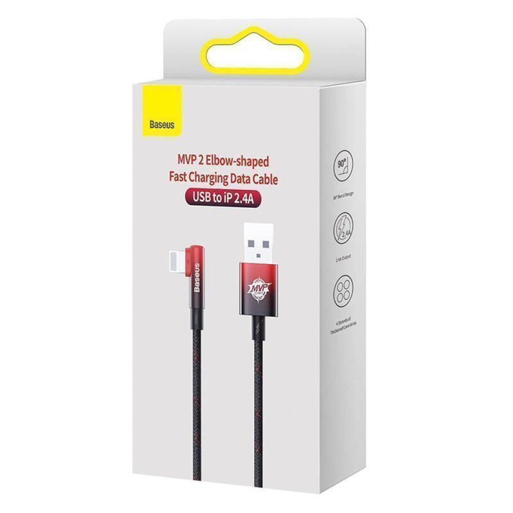 Καλώδιο Baseus MVP 2 Elbow Braided USB σε Lightning 20W 1m Μαύρο / Κόκκινο