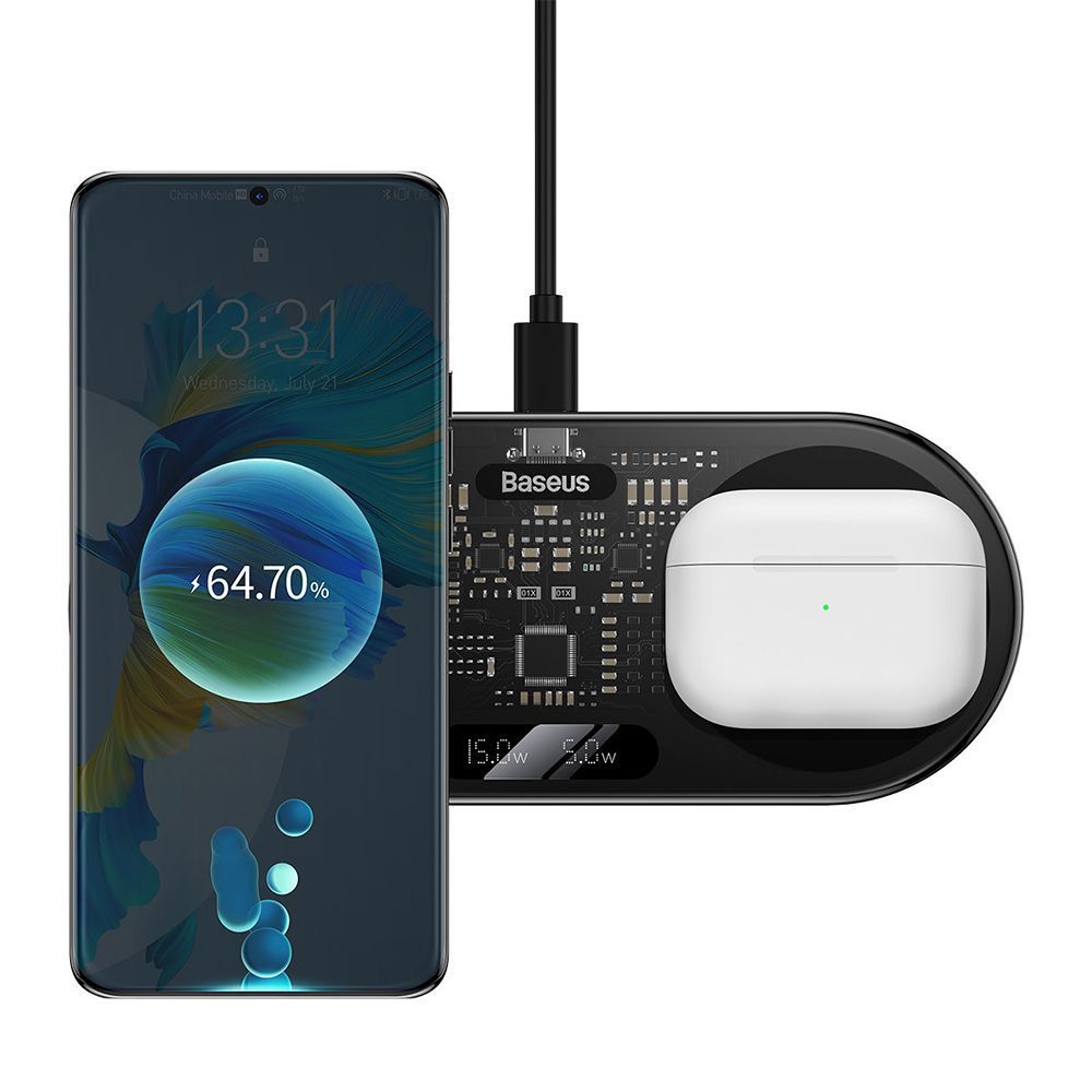 Ασύρματος Φορτιστής Baseus Dual Qι Digital LED 20W Μαύρο