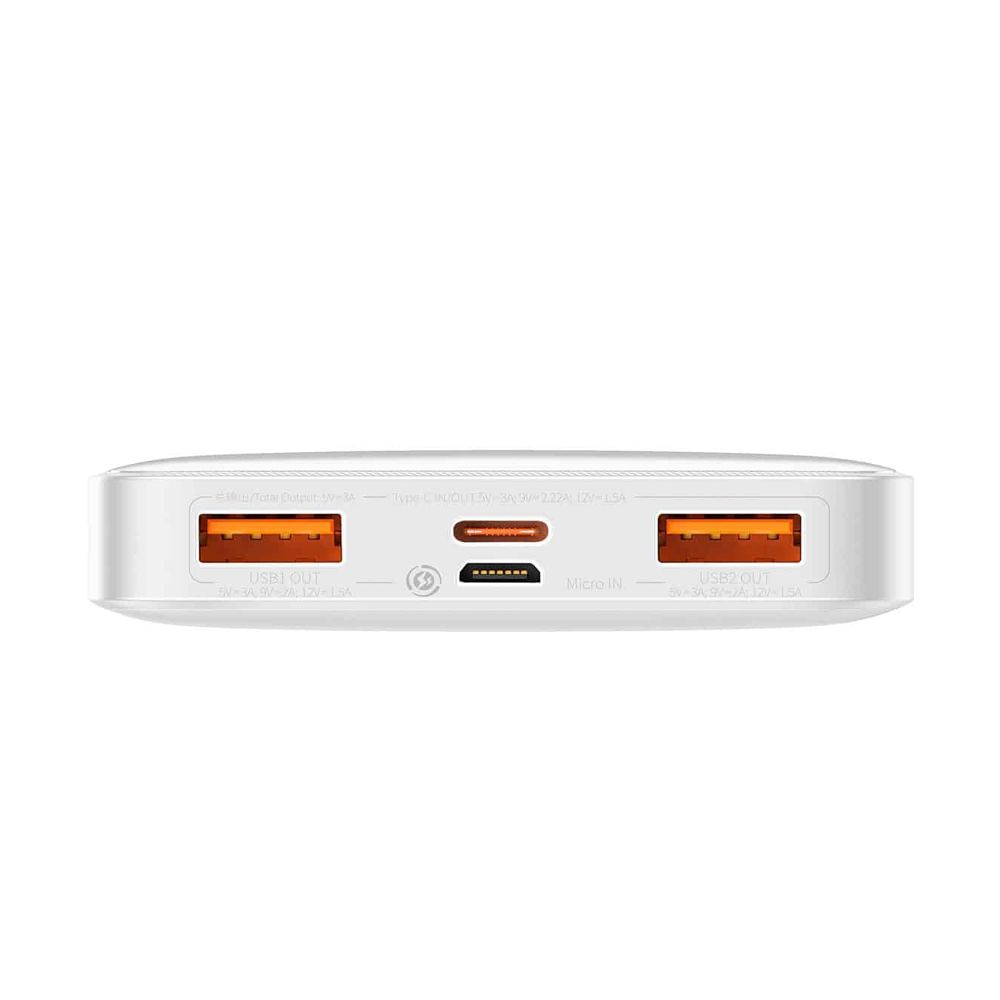Powerbank Baseus Bipow 10000mAh, με 2 Θύρες USB-A και Θύρα USB-C, 20W PD Λευκό