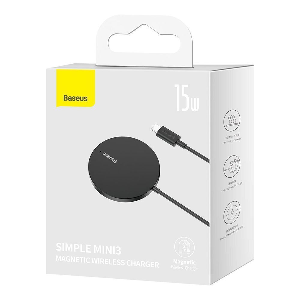 Ασύρματος Φορτιστής Baseus Simple Mini3 15W Qi Magsafe Μαύρο