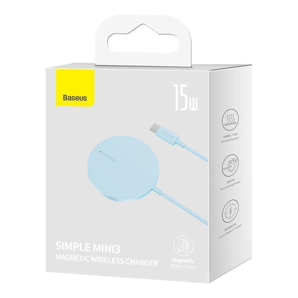 Ασύρματος Φορτιστής Baseus Simple Mini3 15W Qi Magsafe Γαλάζιο