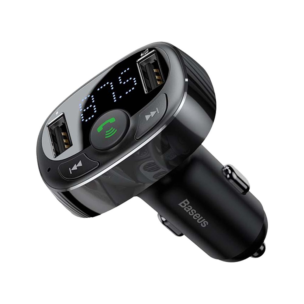 Baseus FM Transmitter T typed Bluetooth 2xUSB, MicroSD, Car Charger Μαύρο