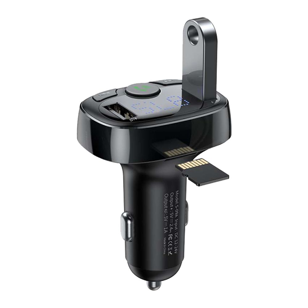 Baseus FM Transmitter T typed Bluetooth 2xUSB, MicroSD, Car Charger Μαύρο