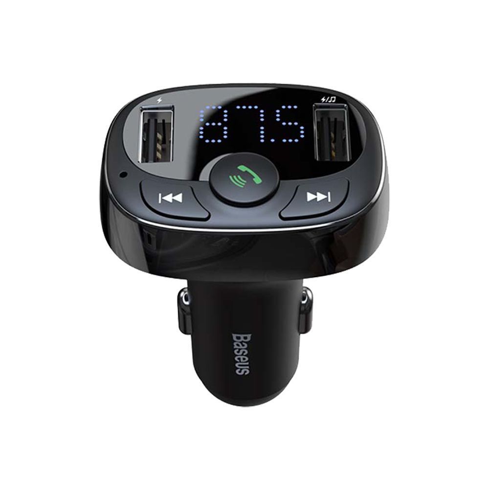 Baseus FM Transmitter T typed Bluetooth 2xUSB, MicroSD, Car Charger Μαύρο