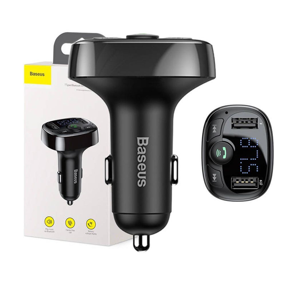 Baseus FM Transmitter T typed Bluetooth 2xUSB, MicroSD, Car Charger Μαύρο