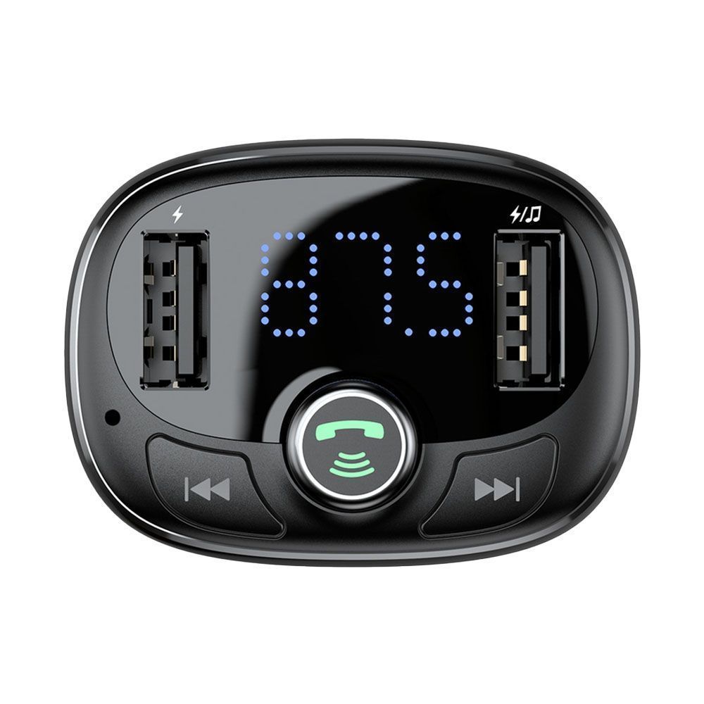 Baseus S-09 FM Transmitter T-typed Bluetooth 2xUSB, MicroSD, Car Charger Μαύρο