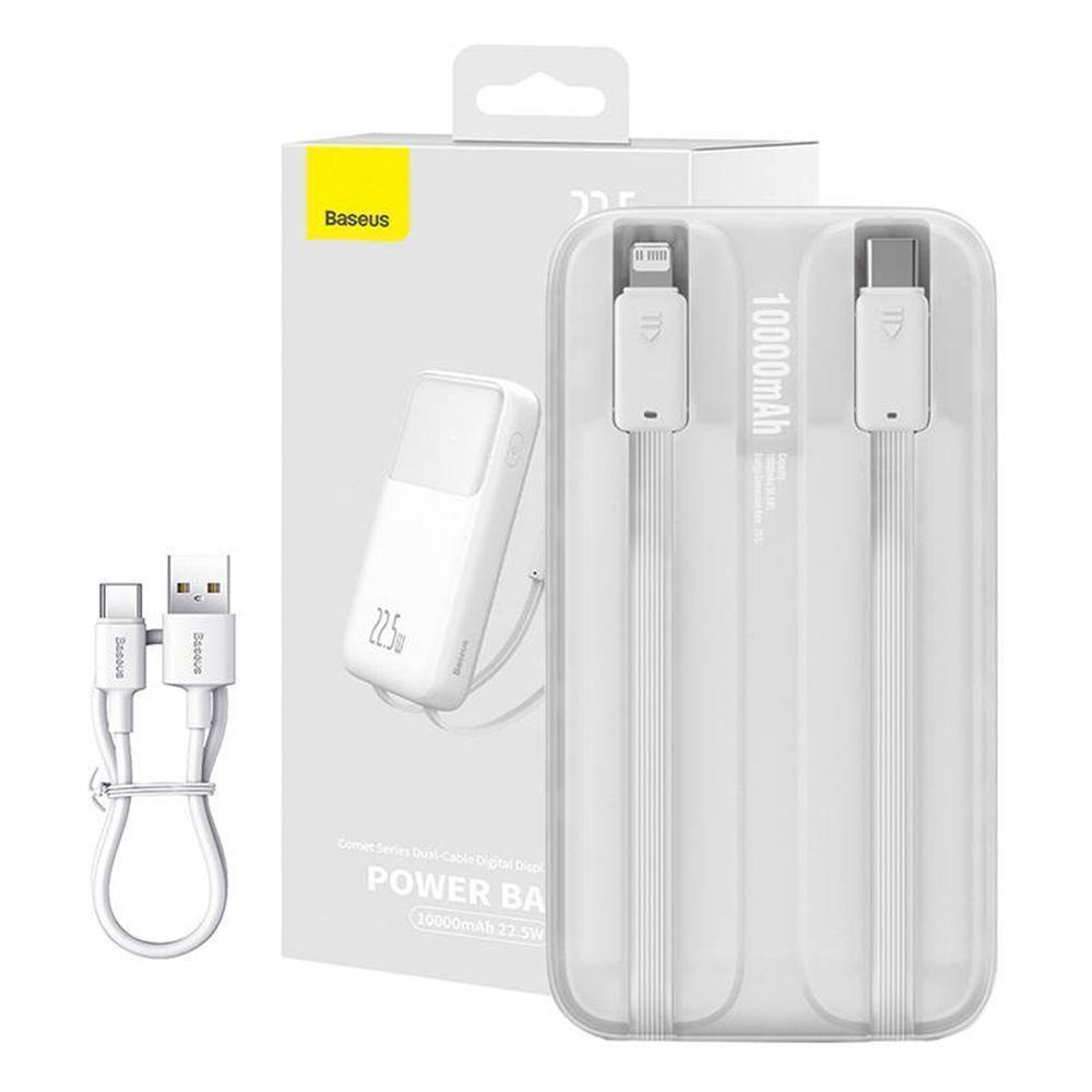 Powerbank Baseus Comet 10000mAh, 22.5W με ενσωματωμένα καλώδια Type-C & Lightning Λευκό