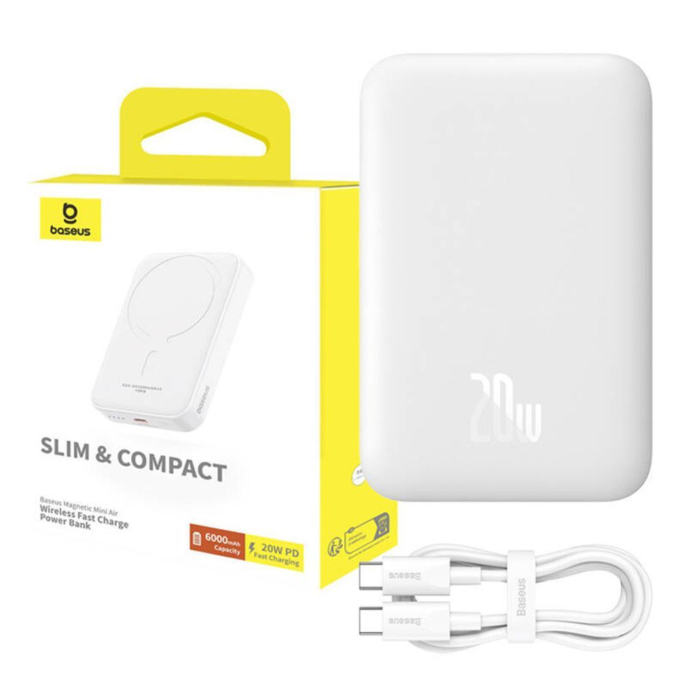 Powerbank Baseus Magnetic Mini Air MagSafe 6000mAh 20W με καλώδιο USB-C Λευκό