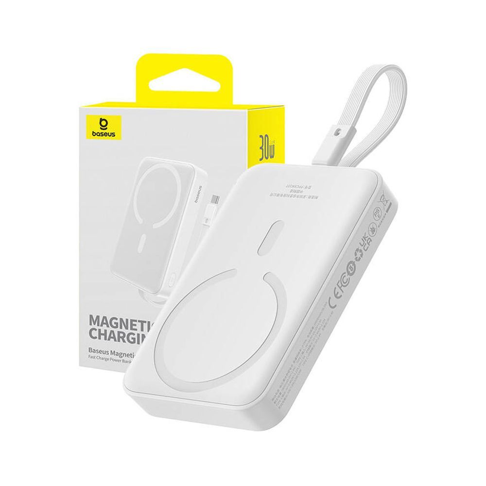 Powerbank Baseus Magnetic Mini 10000mAh, με καλώδιο USB-C, 30W PD Λευκό