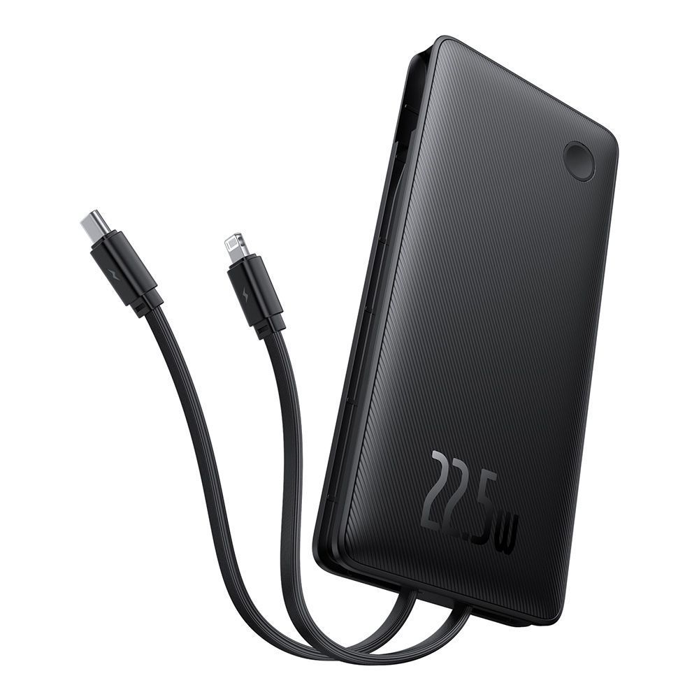Powerbank Baseus Airpow Air Lite 10000mAh 22.5W PD με ενσωματωμένα καλώδια USB-C & Lightning Μαύρο