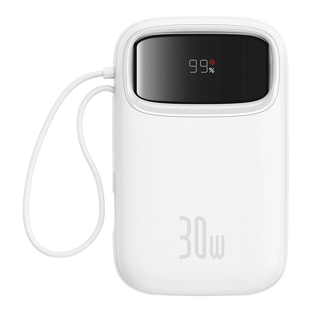 Powerbank Baseus QPow2 10000mAh 30W με ενσωματωμένα καλώδια 2xType-C Λευκό