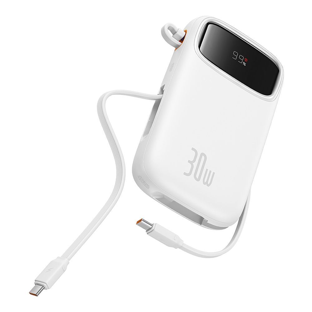 Powerbank Baseus QPow2 10000mAh 30W με ενσωματωμένα καλώδια 2xType-C Λευκό