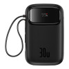 Powerbank Baseus QPow2 10000mAh 30W με ενσωματωμένα καλώδια 2xType-C Μαύρο