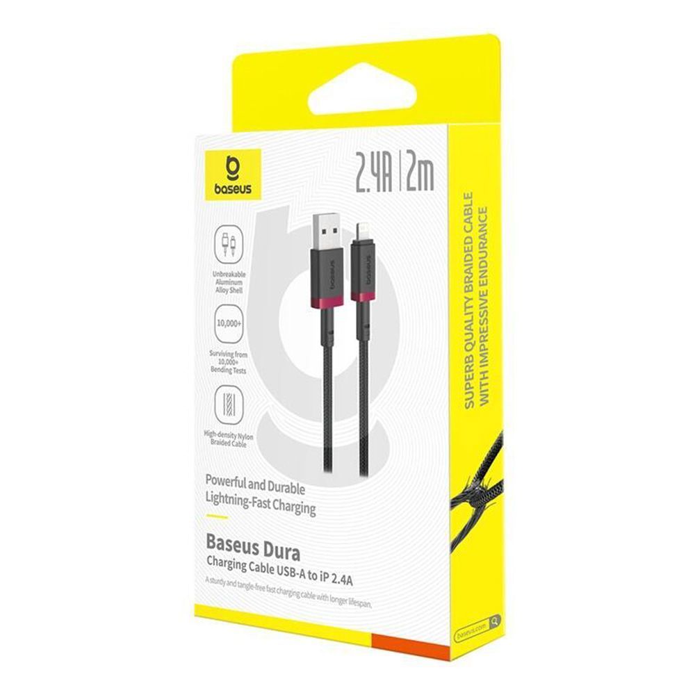 Καλώδιο Baseus Dura Braided USB-A / Lightning 2.4A 2m Μαύρο / Κόκκινο