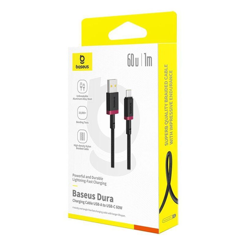 Καλώδιο Baseus Dura Braided USB-A / Type C 60W 1m Μαύρο / Κόκκινο