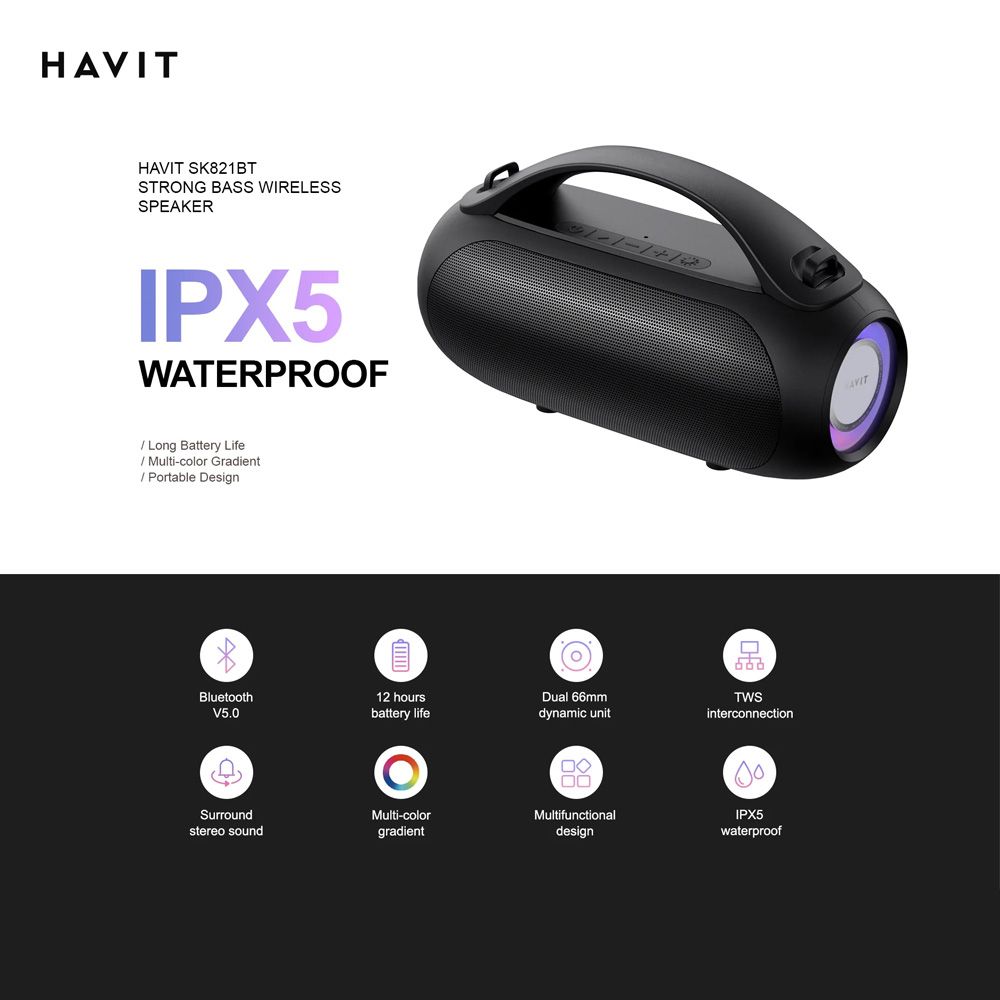 Ηχείο Bluetooth Havit SK821BT Strong Bass Μαύρο