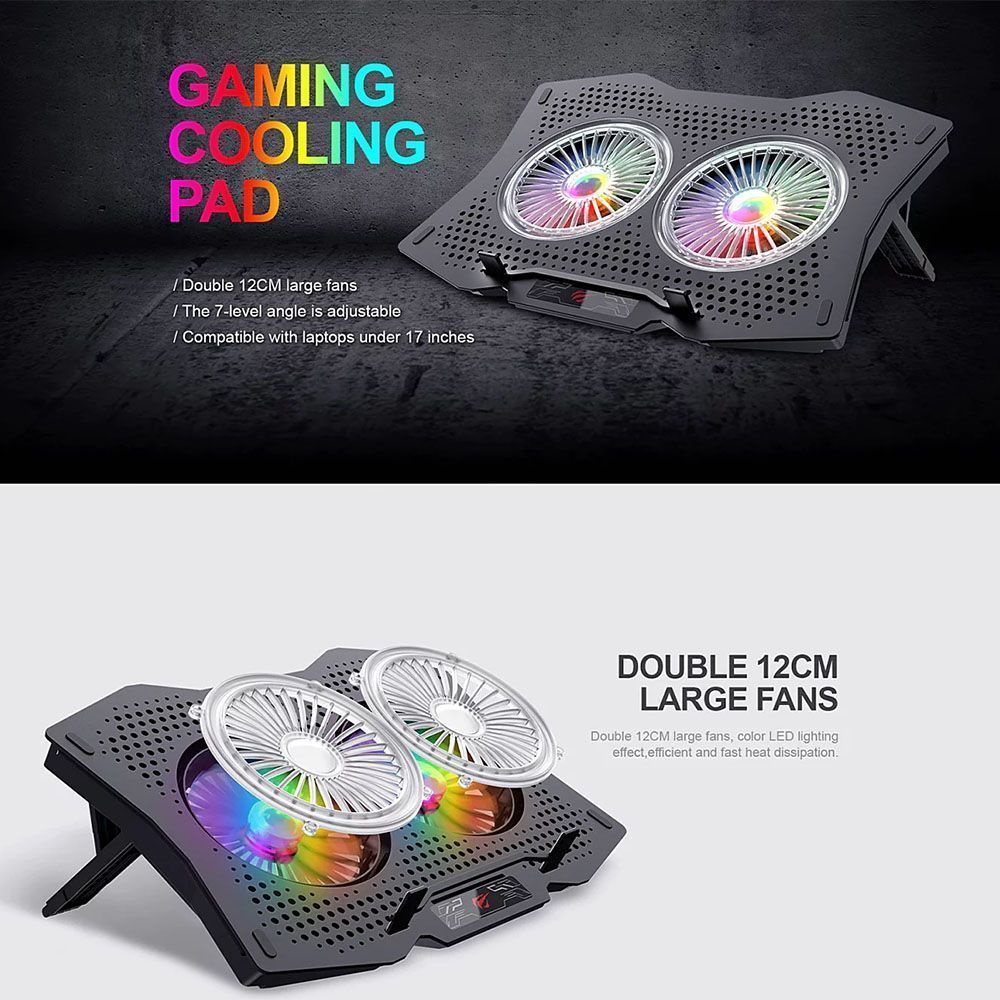 Havit F2072 Cooling Pad για Laptop εώς 17" με 2 Ανεμιστήρες και Φωτισμό Μαύρο