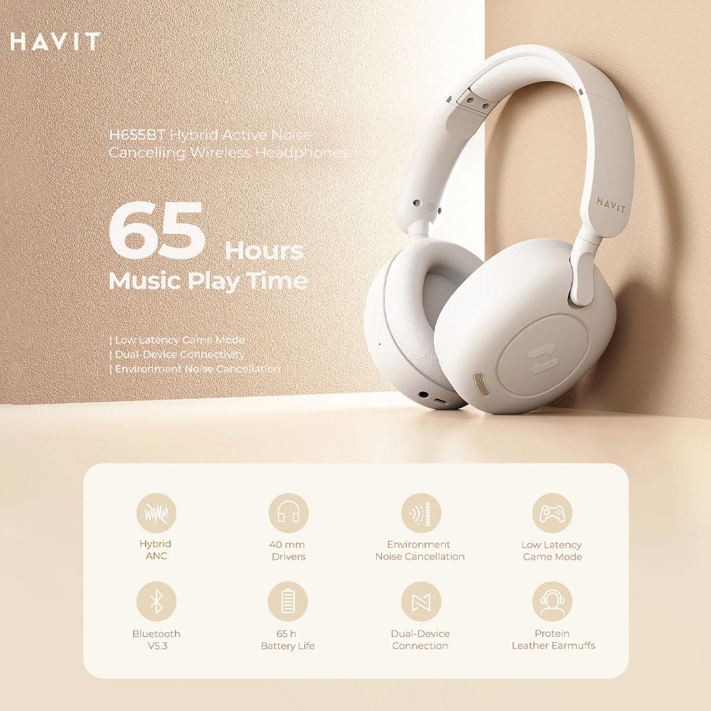 Ασύρματα Ακουστικά Κεφαλής Havit H655BT Μπεζ
