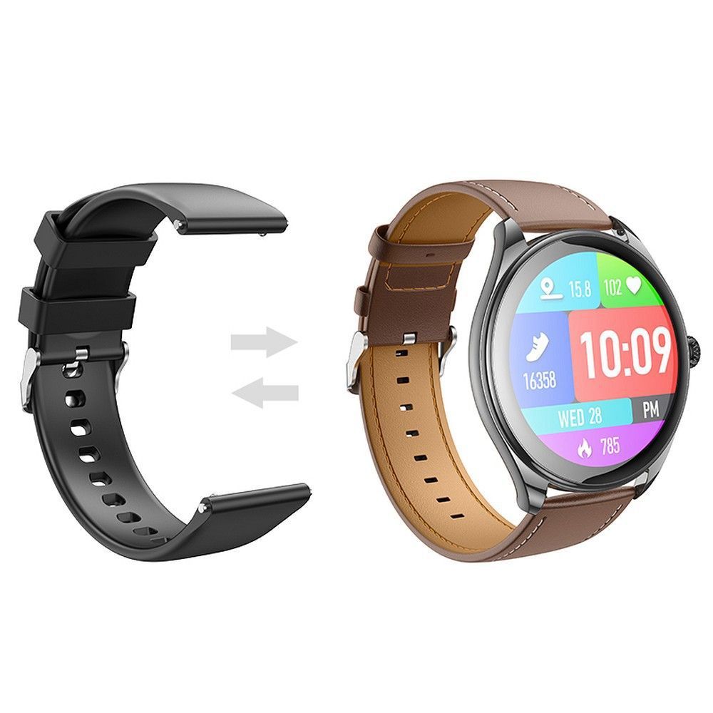 Smartwatch HOCO Y22 Brown Leather Strap Μαύρο