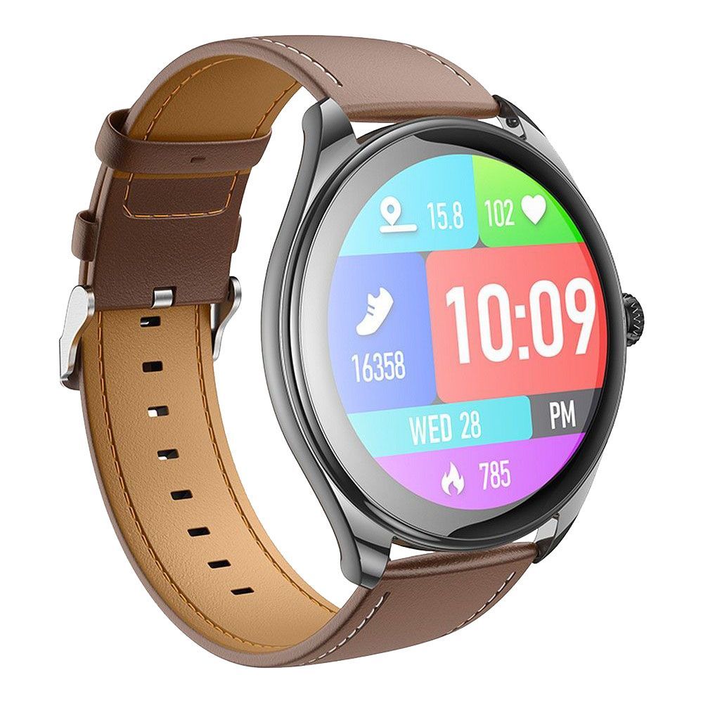 Smartwatch HOCO Y22 Brown Leather Strap Μαύρο
