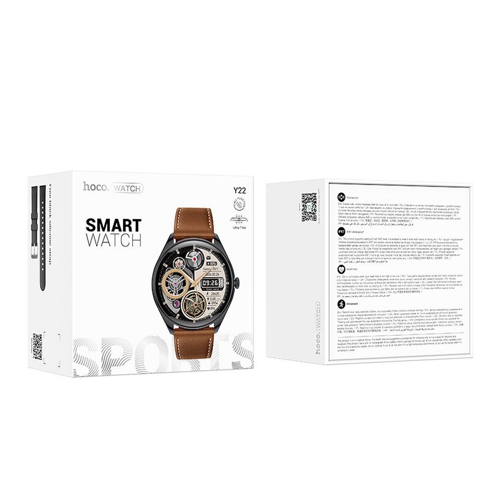 Smartwatch HOCO Y22 Brown Leather Strap Μαύρο