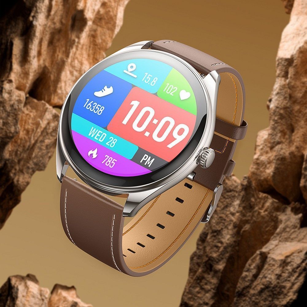 Smartwatch HOCO Y22 Brown Leather Strap Ασημί