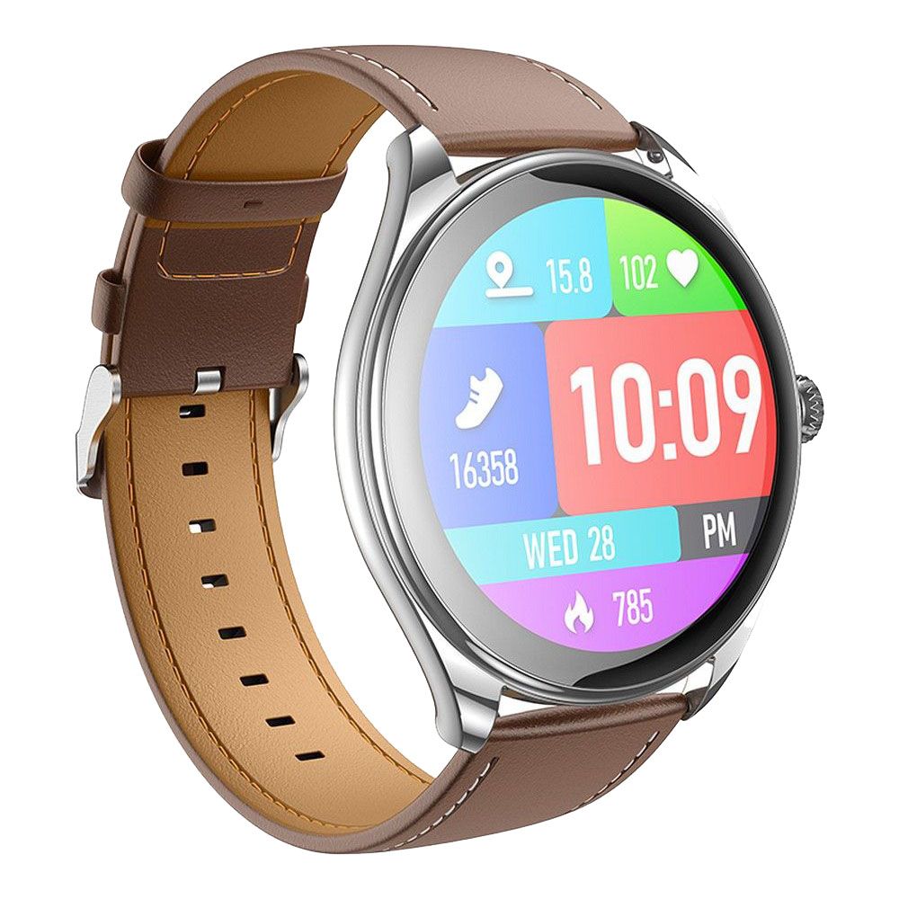 Smartwatch HOCO Y22 Brown Leather Strap Ασημί