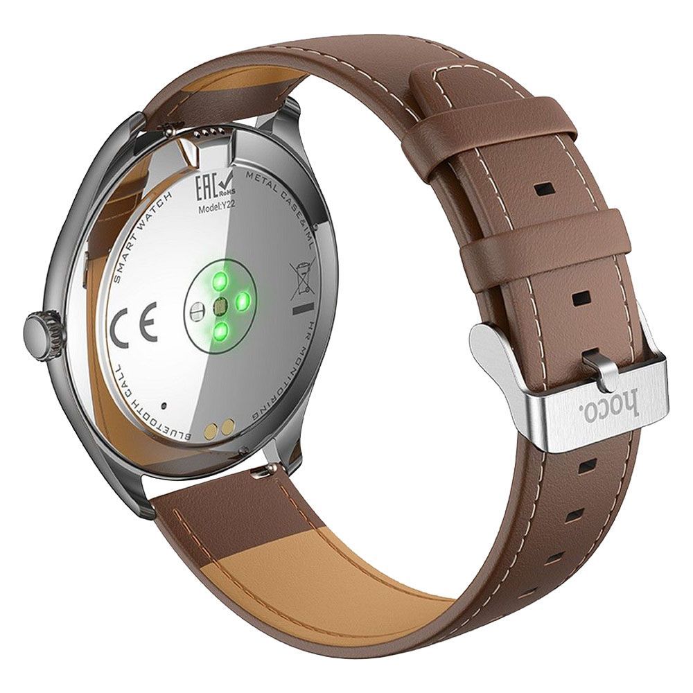 Smartwatch HOCO Y22 Brown Leather Strap Ασημί