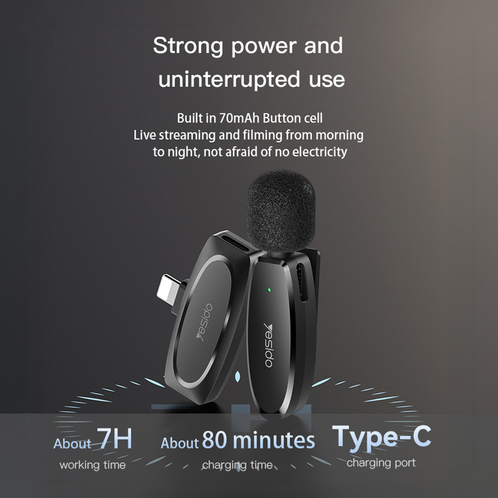 Yesido Ασύρματο Μικρόφωνο Πέτου KR12 1-σε-1 Lightning με Ai Noise Reduction Μαύρο