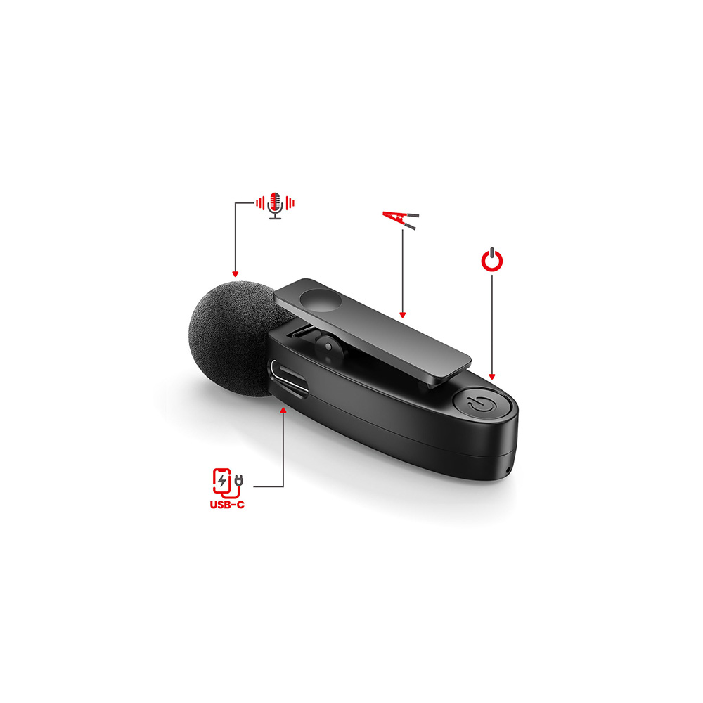 Yesido Ασύρματο Μικρόφωνο Πέτου KR13 2-σε-1 Type-C με Ai Noise Reduction Μαύρο