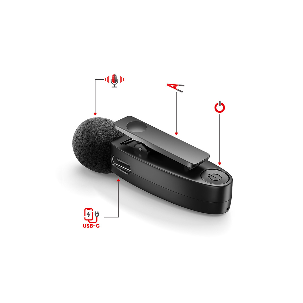 Yesido Ασύρματο Μικρόφωνο Πέτου KR14 2-σε-1 Lightning με Ai Noise Reduction Μαύρο