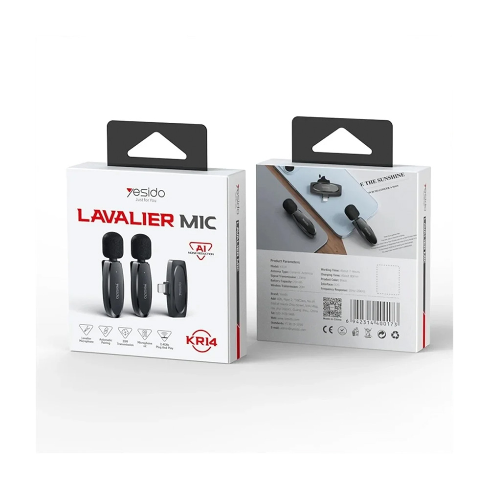Yesido Ασύρματο Μικρόφωνο Πέτου KR14 2-σε-1 Lightning με Ai Noise Reduction Μαύρο