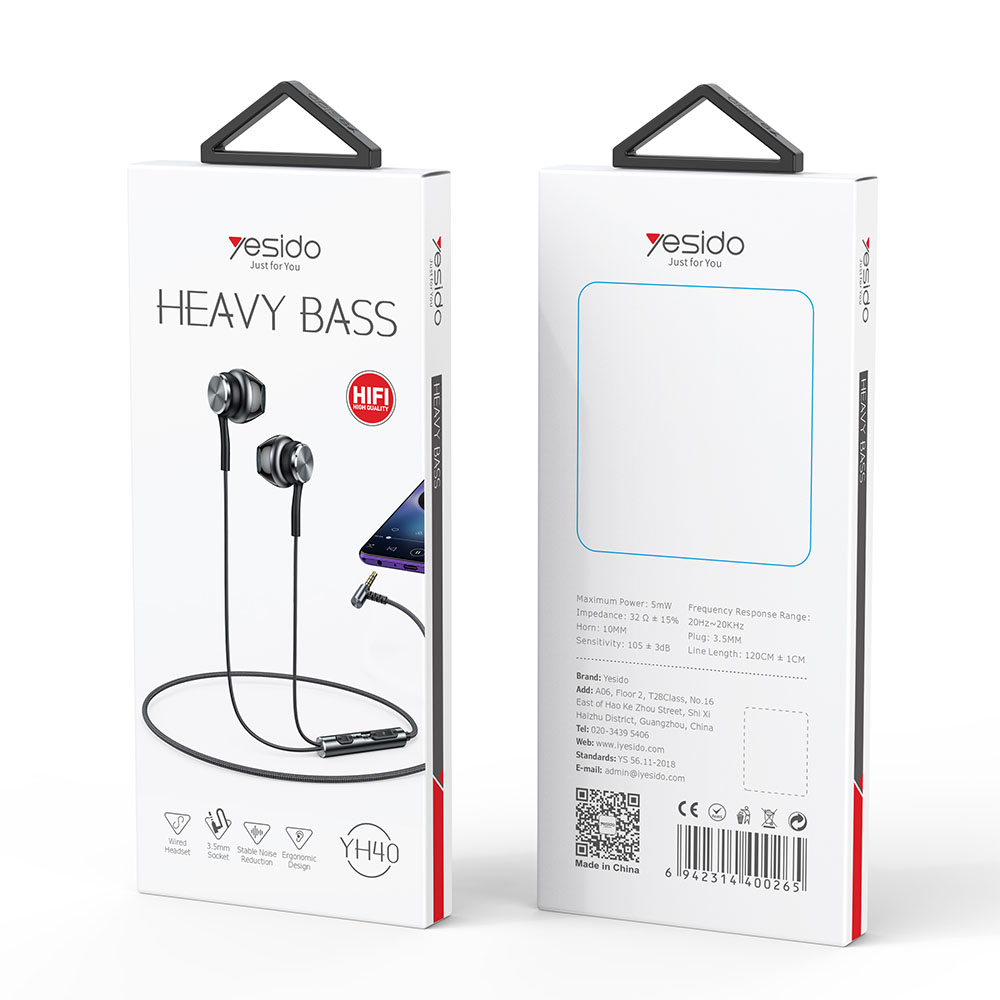 Ακουστικά Yesido Heavy Bass YH40 Hi-Fi Jack 3,5mm Μαύρο