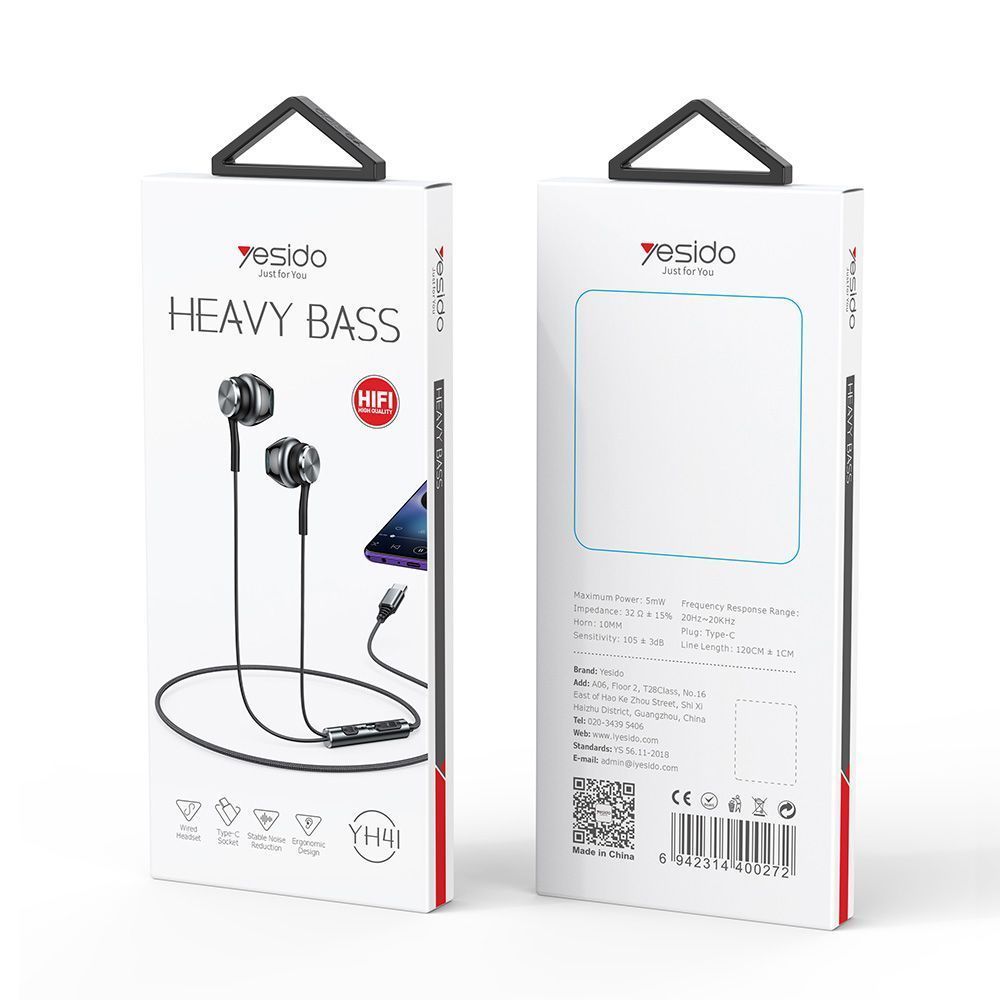 Ακουστικά Yesido Heavy Bass YH41 Type-C Μαύρο