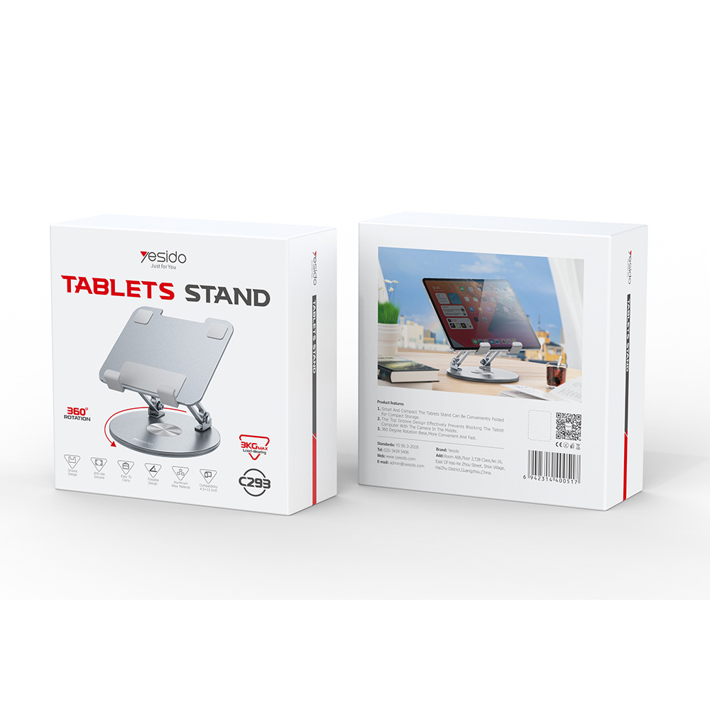 Yesido C293 Επιτραπέζια Βάση Tablet & Κινητού με Περιστροφή 360° Ασημί