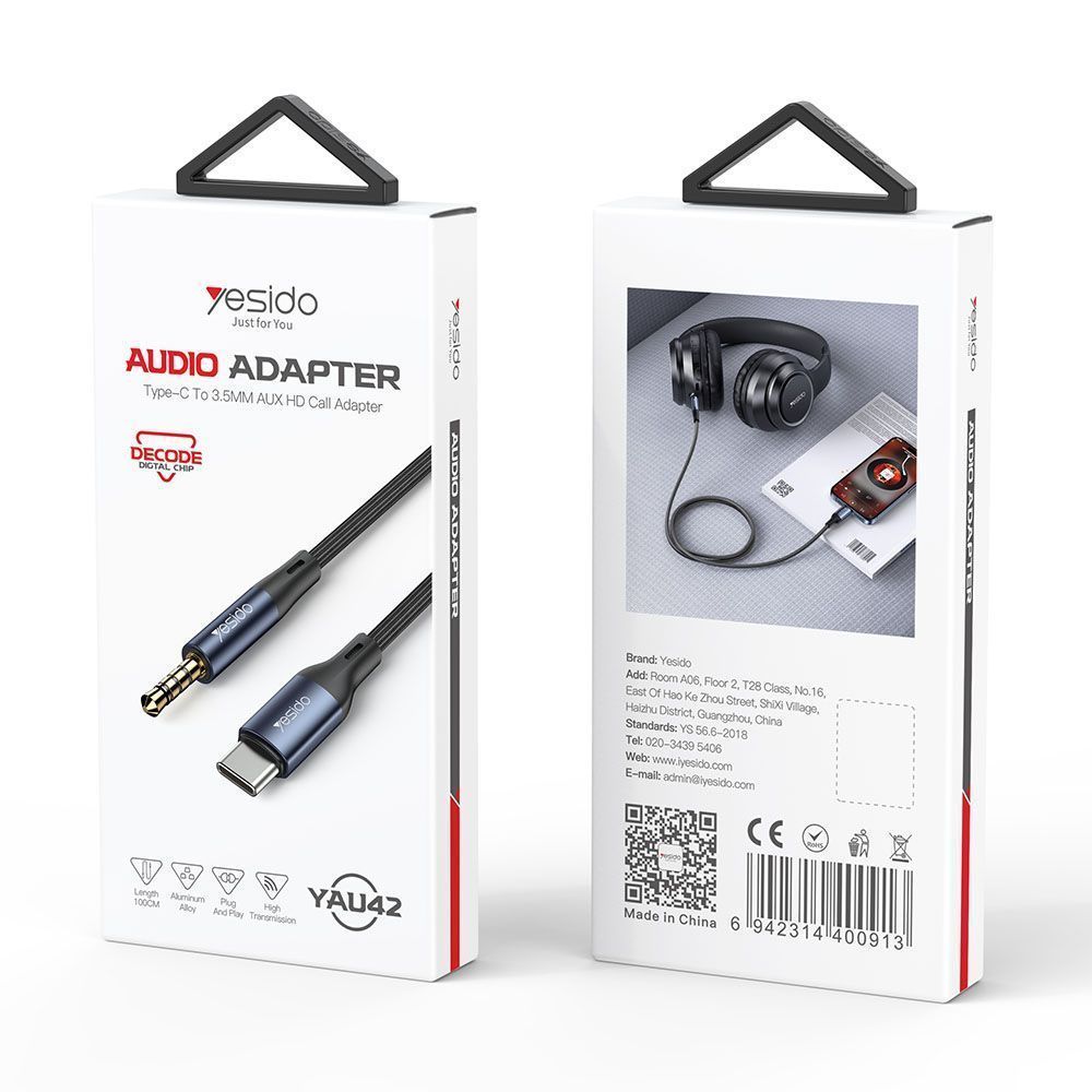 Yesido YAU42 Καλώδιο AUX 3.5mm Male - Type-C Male 1m Μαύρο