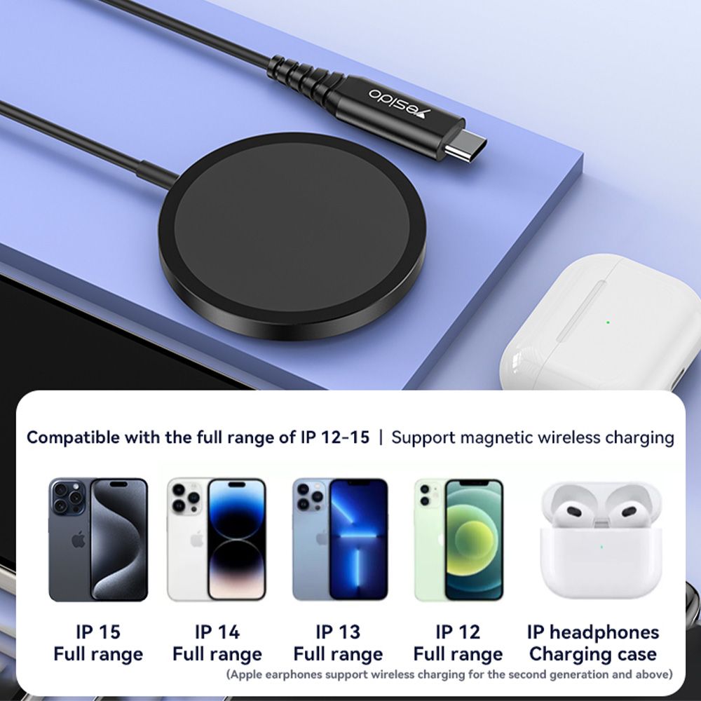 Ασύρματος Μαγνητικός Φορτιστής Yesido DS21 15W Qi Magsafe Μαύρο