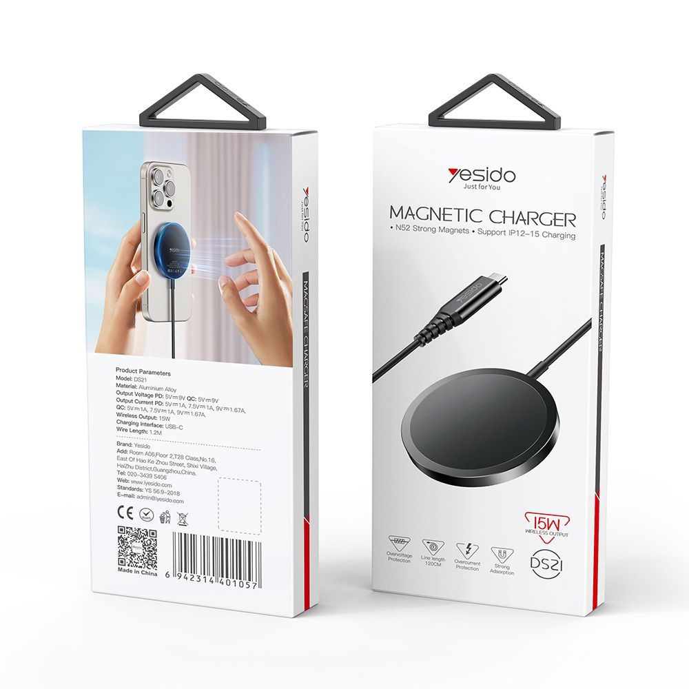 Ασύρματος Μαγνητικός Φορτιστής Yesido DS21 15W Qi Magsafe Μαύρο