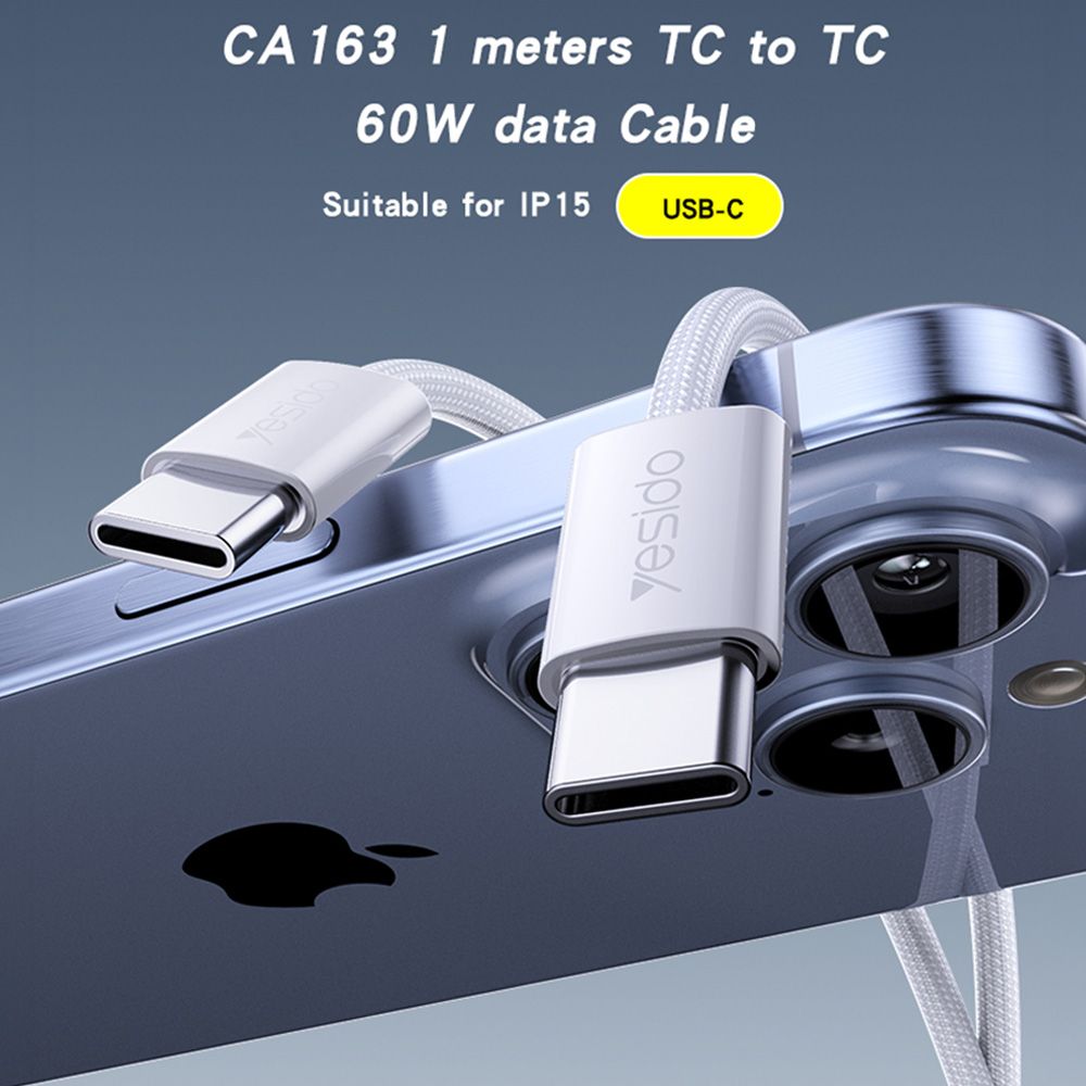 Καλώδιο Yesido CA164 Braided Type-C σε Type-C 60W 2m Λευκό