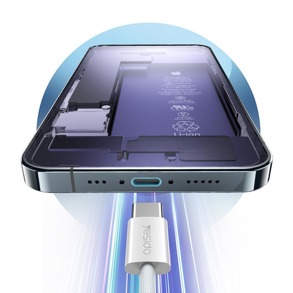 Καλώδιο Yesido CA164 Braided Type-C σε Type-C 60W 2m Λευκό