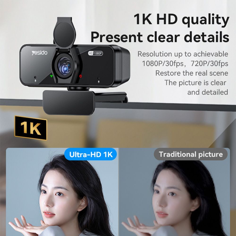 Yesido KM13 USB Webcam 1080p 30FPS με Μικρόφωνο και Κάλυμμα Μαύρο