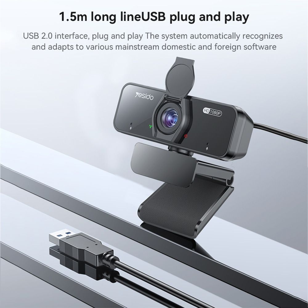 Yesido KM13 USB Webcam 1080p 30FPS με Μικρόφωνο και Κάλυμμα Μαύρο