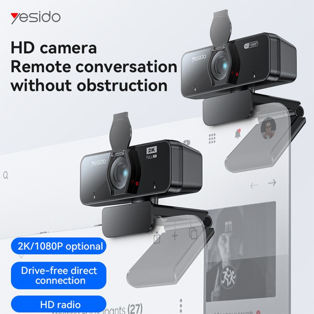 Yesido KM14 USB Webcam 2K 30FPS με Μικρόφωνο και Κάλυμμα Μαύρο