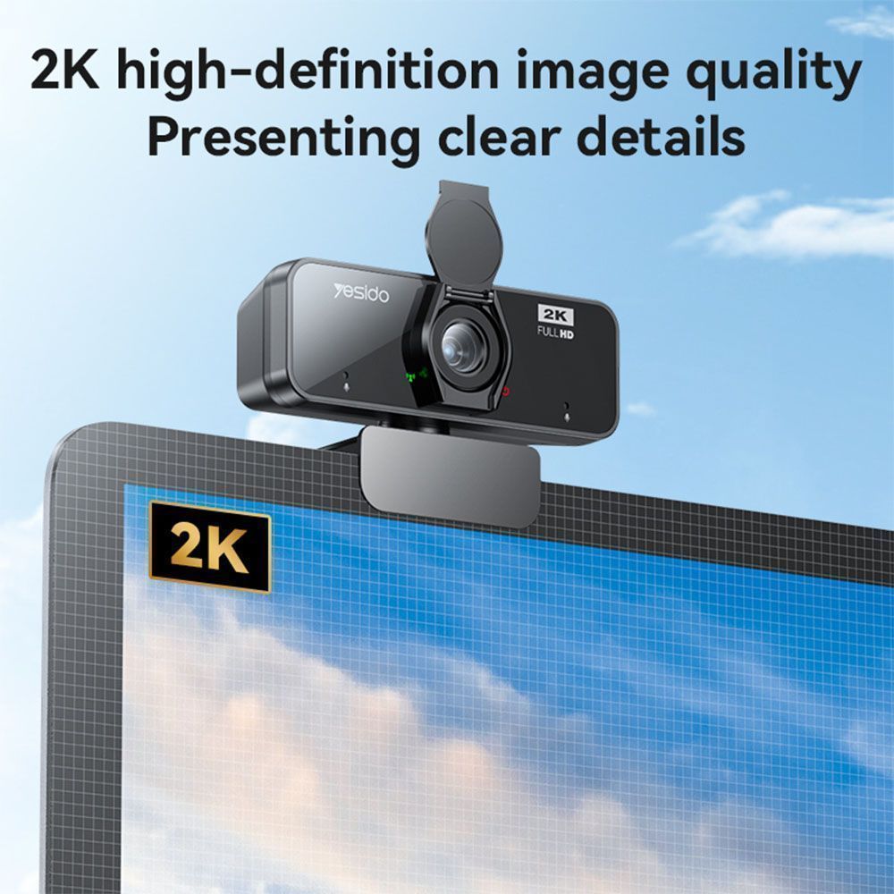 Yesido KM14 USB Webcam 2K 30FPS με Μικρόφωνο και Κάλυμμα Μαύρο