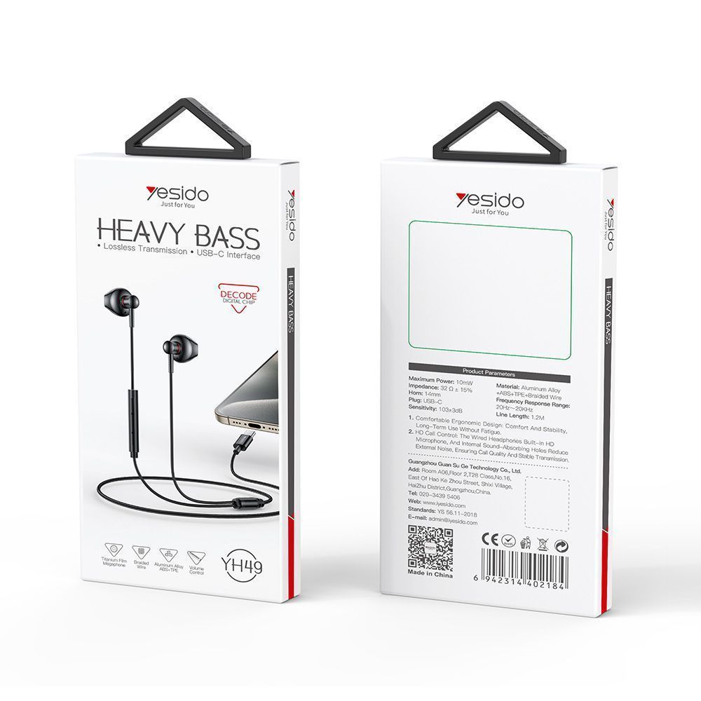 Ακουστικά Yesido Heavy Bass YH49 Type-C Μαύρο